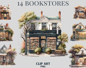 Bookstore Clipart Bundle, book shop , watercolour shop illustration, cute bookstore, cozy ,trend png, commercial use, scrapbooking