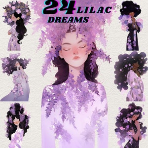 Fantasy Spring Lilac girl pegatinas digitales, diario de imágenes prediseñadas de primavera, flor de primavera png, pegatina caprichosa, transparente, scrapbooking, sueño