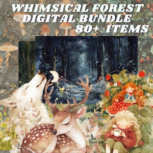 Wald digitales Bundle, digitale Aufkleber, Muster und Clipart, süße Waldtiere, Waldblumen Clipart, kommerzielle Lizenz