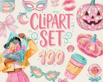 100 Fall Influencer Clipart PNGs, Pink Aqua Creamsicle Digital Stickers for Goodnotes, Planners, Scrapbooking, Sublimation & Social Media