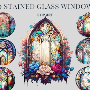 Best Stained Glass Windows Clipart bundle , Vivid colours, Stained glass Png, vintage windows clipart, colourful glass windows clipart