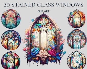 Best Stained Glass Windows Clipart bundle , Vivid colours, Stained glass Png, vintage windows clipart, colourful glass windows clipart