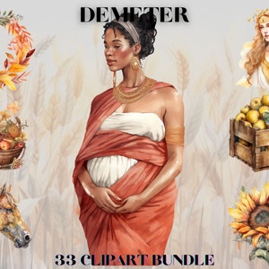 Aquarelle déesse grecque antique Demeter Clipart Bundle, clipart mythologie, clipart déesse, magie ancienne, occulte, clipart fantastique