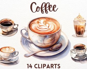 Aquarel koffie clipart bundel, esspresso clipart, americanno clipart, cappuccino clipart, koffiepauze