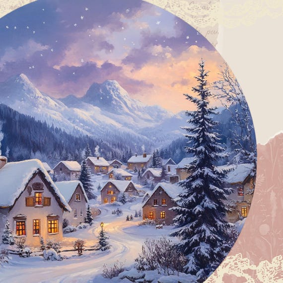 MiyouLuna 60 Adesivi Invernali In PET Con Paesaggi E Cottage - Per Scrapbooking E Junk Journal Con Organizer