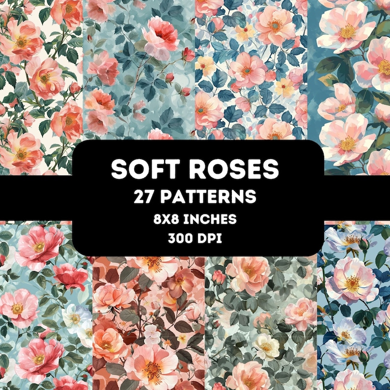 Soft Watercolour Roses Soft Watercolour Wild Rose Digital Paper, Seamless Rose Pattern ...
