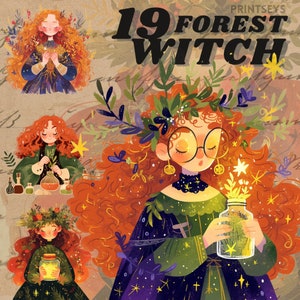 Whimsical Forest herbology witch digital sticker, Mythical png, fairytale, transparent,instant download, dnd, occult,nature wicca clipart