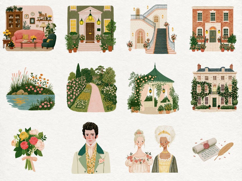 Regency Romance Clipart PNG Bundle, Watercolor Debutante Ball, Royal ...