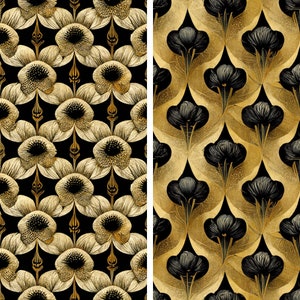 6 Art Deco Floral patterns, gold and black, art nouveau, Seamless Pattern, freebies, Commercial Use, Digital Pattern, pattern bundle image 3