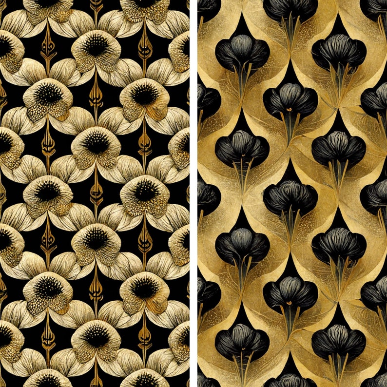 6 Art Deco Floral patterns, gold and black, art nouveau, Seamless Pattern, freebies, Commercial Use, Digital Pattern, pattern bundle image 3