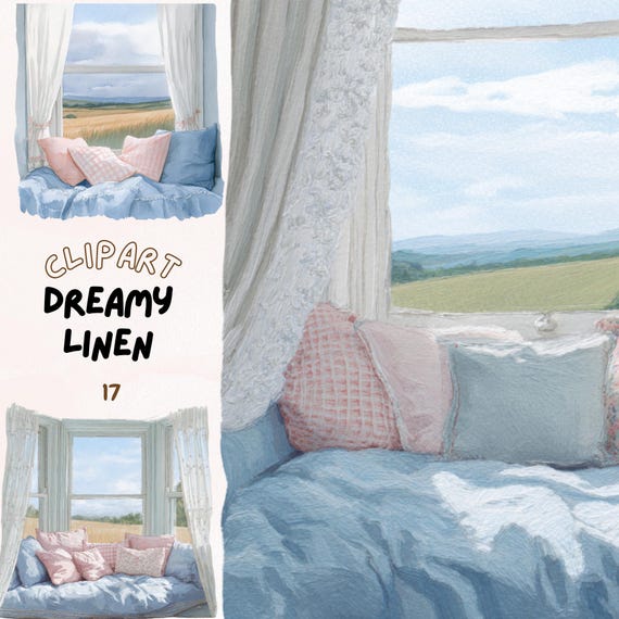 Watercolour Cozy summer reading Nook by the window, clipart bundle,romantic reading corner, instant , digital sticker, reading, books,