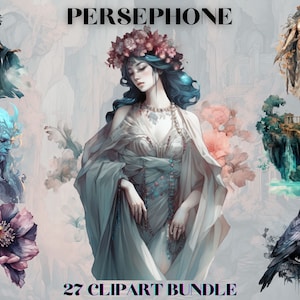 Aquarelle déesse grecque antique Perséphone Clipart Bundle, clipart mythologie, clipart déesse, magie ancienne, occulte, clipart fantastique