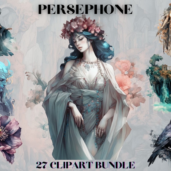 Watercolour Ancient Greek Goddess Persephone Clipart Bundle, Mythology clipart, Goddess clipart, ancient magic, occult, fantasy clipart