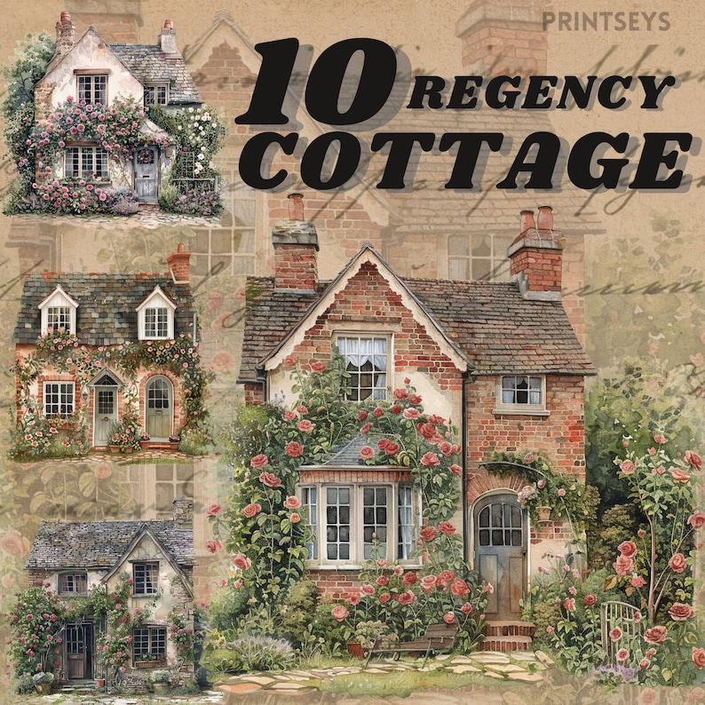 Watercolour Romantic Regency Cottage Vibes Digital Sticker, Clipart ...