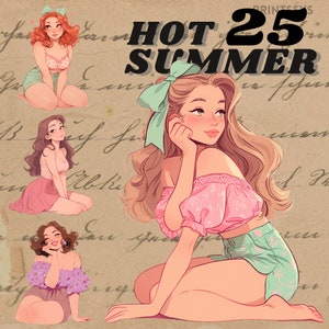 Hete zomeroutfit digitale stickers, vrouwelijke zomerjournaling, romantische girly png, grillige sticker, transparant, scrapbooking, strandsfeer