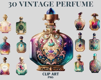 Best Vintage Perfume Clipart Bundle, Vintage Makeup clipart, Perfume spray png, Retro Perfume Bottle Clipart.