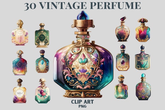 Best Vintage Perfume Clipart Bundle, Vintage Makeup clipart, Perfume spray png, Retro Perfume Bottle Clipart.