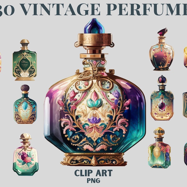 Best Vintage Perfume Clipart Bundle, Vintage Makeup clipart, Perfume spray png, Retro Perfume Bottle Clipart.