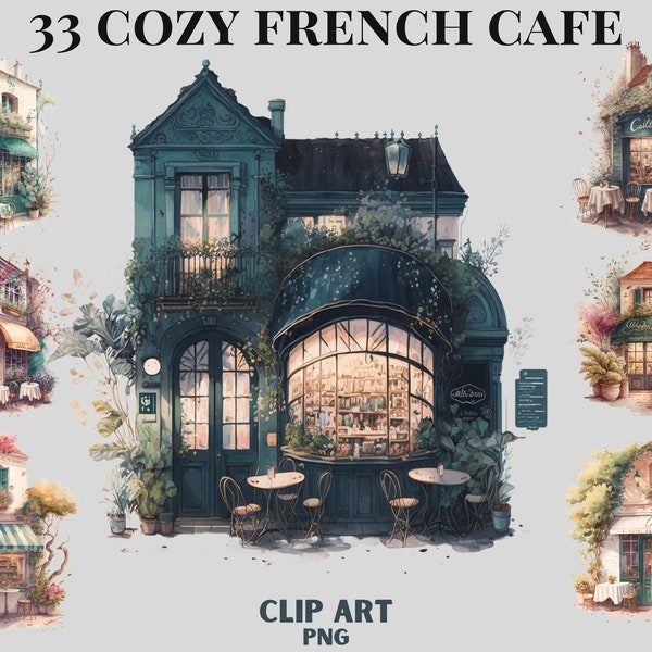 Watercolour Cozy French Cafe clipart bundle, cozy ,trend png, commercial use, scrapbooking, coffee shop, aesthetic, restaurant clipart