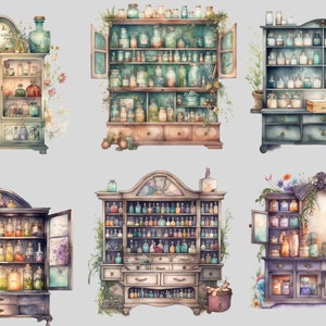 Watercolour Witches Apothecary Cabinet Clipart, Wiccan png, magic clip art, mystical clipart, witchcraft png clipart, pagan . clipart bundle image 3