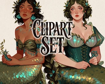 Mermaid Clipart PNG, Dark Fantasy Mermaid Women, Haunted Siren Clipart, Gothic Mermaid Illustrations, Ocean Fantasy Digital Art