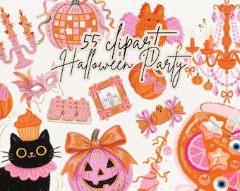 Pink Orange Halloween Clipart, Coquette Goodnotes Stickers, Scrapbook Frames, Planner Headers, Digital Journal Decor PNG