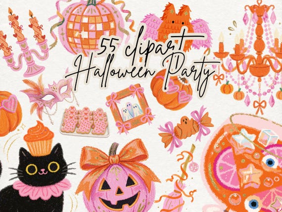 Pink Orange Halloween Clipart, Coquette Goodnotes Stickers, Scrapbook Frames, Planner Headers, Digital Journal Decor PNG