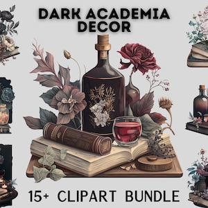 Watercolour Dark Academia  decor Clipart bundle, png, candle, book, floral, mystery ,fantasy clipart, sculptures