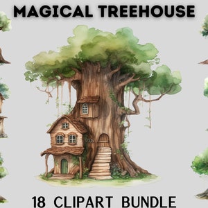 Aquarel Treehouse clipart bundel, magische illustraties, mystieke clipart, hekserij png clipart, mystieke png, huisboom, sprookjesachtige clipart