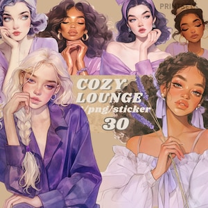 Pegatinas digitales femeninas de invierno de Lilac Lounge, diario estético, png femenino oscuro, linda pegatina caprichosa, transparente, juego de álbumes de recortes