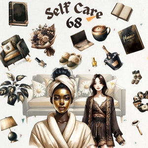 Cozy Self Care Journaling Night Digitales Aufkleber-Set, Clipart-Bundle, Home Spa PNG, Lese Clipart, Grafik, Planer Aufkleber Scrapbooking