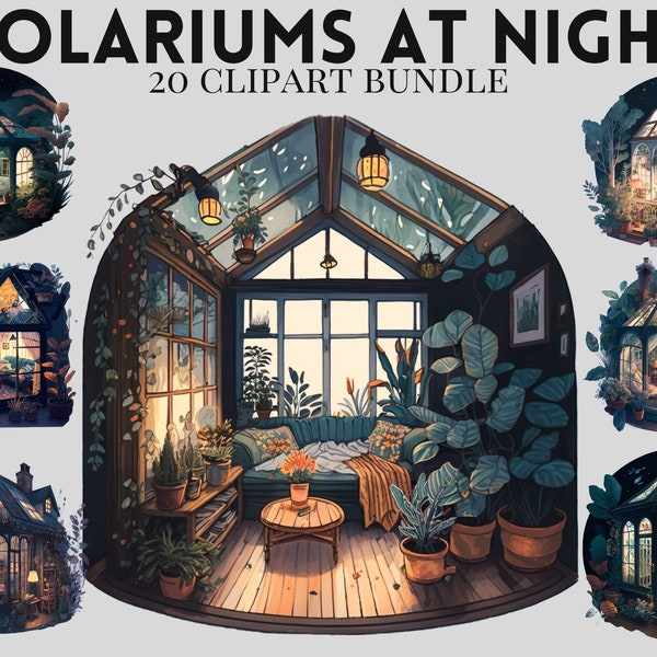 Watercolour Cozy Solarium at night clipart bundle, vintage lighthouses, storm, sea, ocean, full moon, mystery, sailing