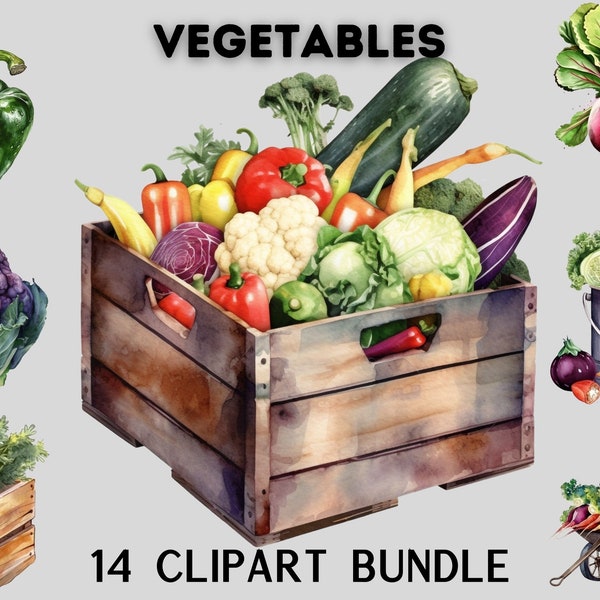 Watercolour Vegetable Clipart Bundle, veggie clipart, pepper, potatoes, tomatoes, gardening, gardening clipart