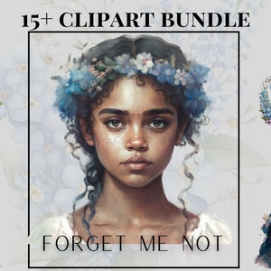 Aquarelle Forget me not flower Clipart Bundle, fleur délicate bleue, fleurs de printemps, fleurs sauvages dans un vase, téléchargement instantané, scrapbooking