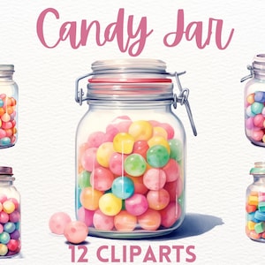 Watercolour Candy Jars clipart bundle, sweets clipart, snacks clipart, food clipart, cute candy clipart