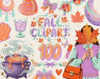 100 Instagram Influencer Fall Clipart & Goodnotes Stickers, Faceless Girl PNG, Witchy Halloween Autumn Bundle