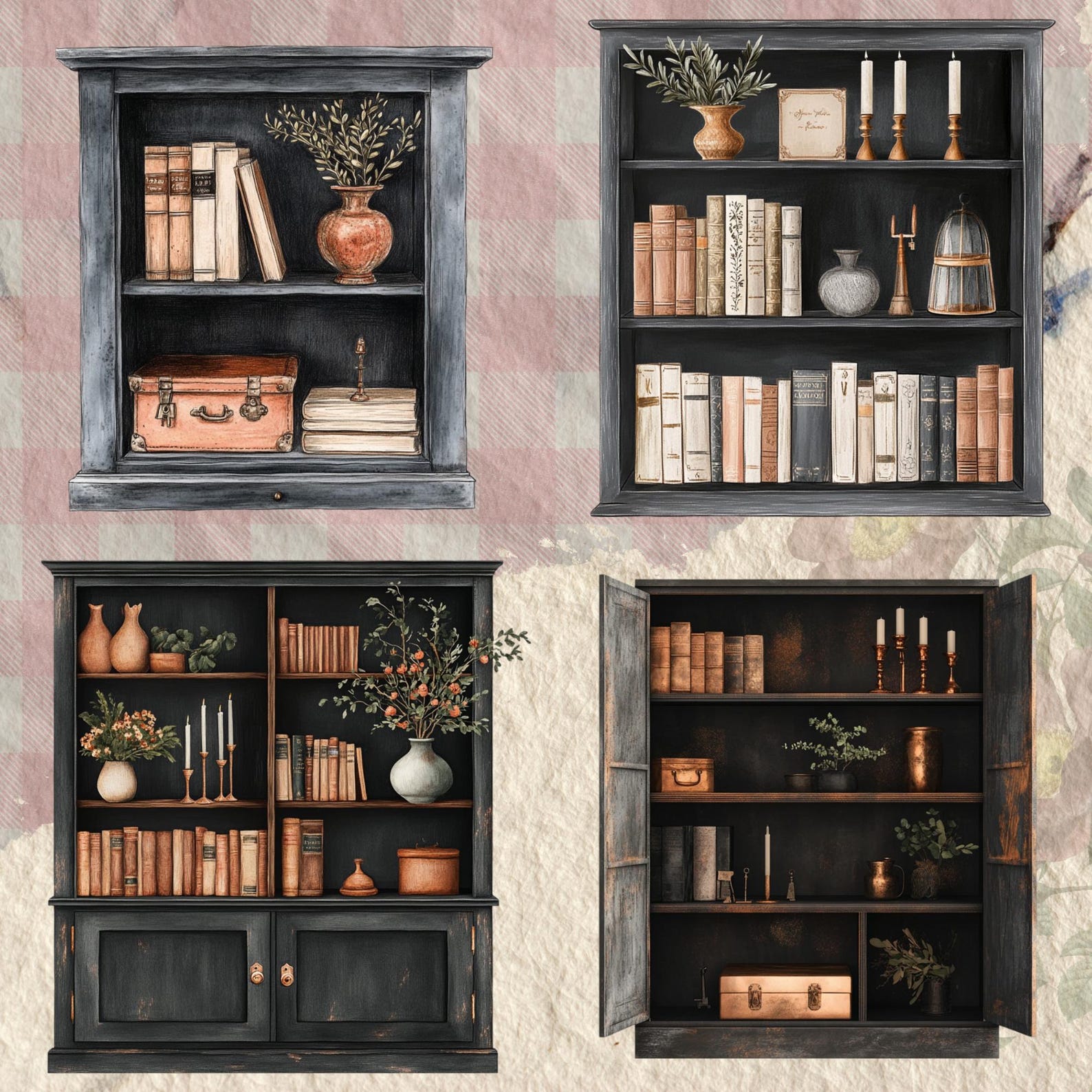 Watercolour Cozy Elegant Cabinet Clipart Bundle, Fall Clipart, Winter ...