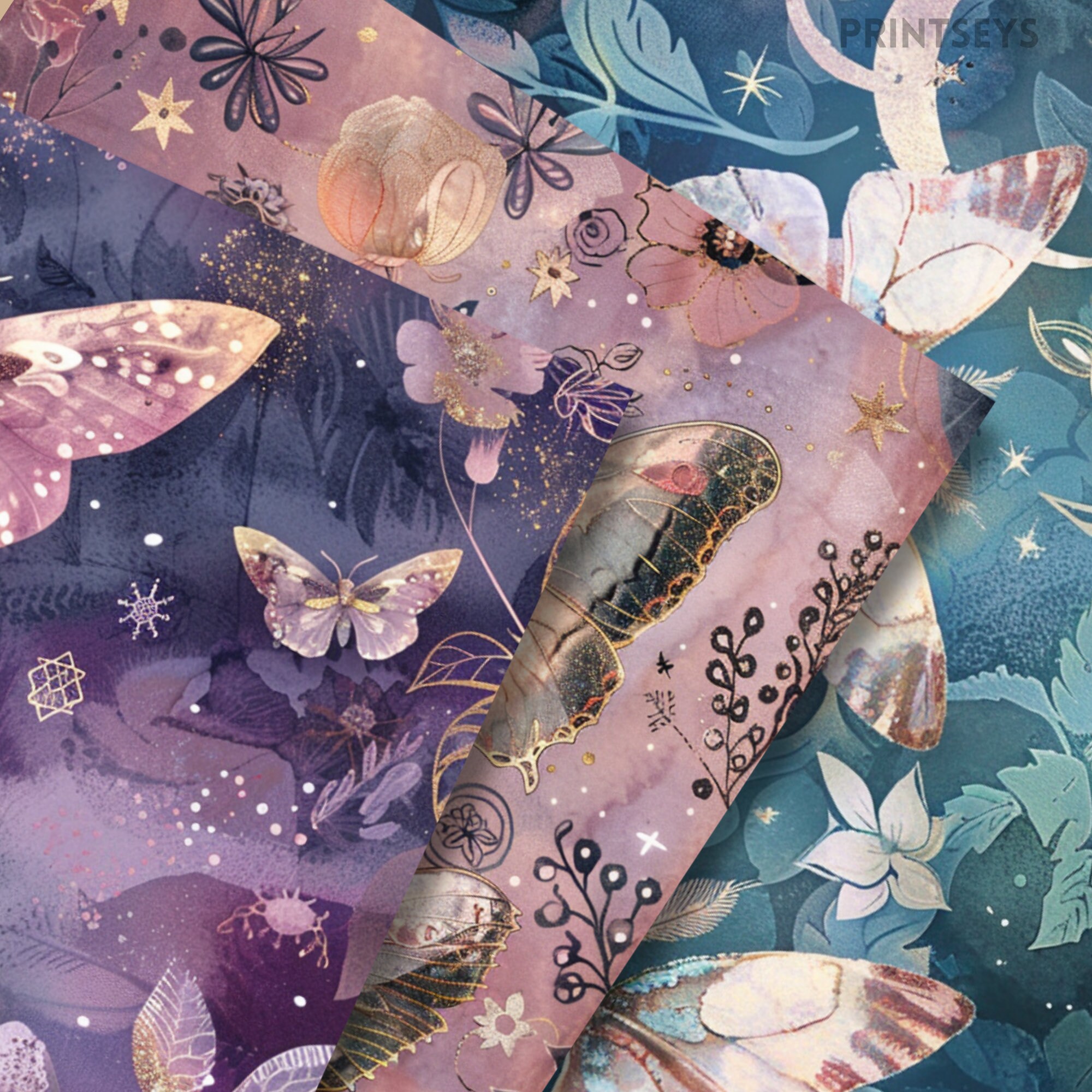 Distressed Moonstone Moth Dream Digital Paper, Vintage Mystical Texture ...
