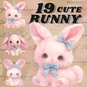 Süßer digitaler Hasen Aufkleber, kawaii Hasen Png, Märchen, Illustration, transparent, sofort download, süßes Kaninchen Clipart