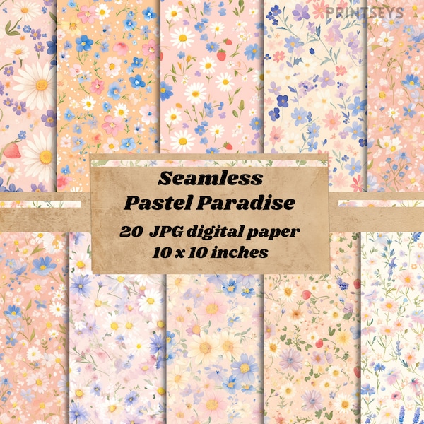 Dainty Pastel Daisies Digital Paper,watercolour soft summer daisy background, scrapbooking textures, Whimsical floral paper instant download