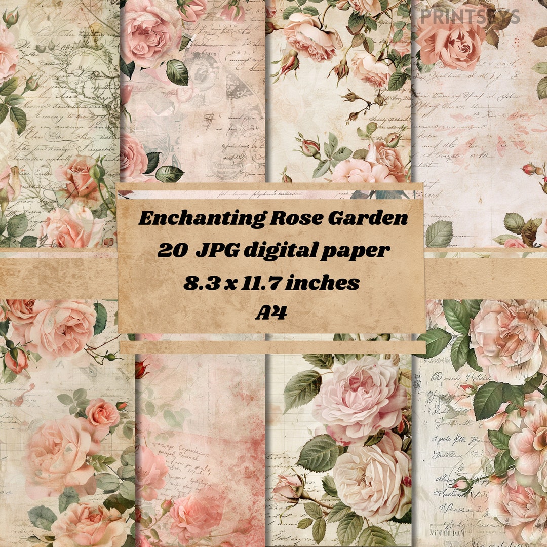 Rose Garden Digital Paper,watercolour Floral Vintage Background Paper ...