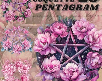 Watercolour Girly  Pentagram Clipart bundle, Wiccan png, magic clip art, mystical clipart, witchcraft png clipart, pagan clipart png, pagan