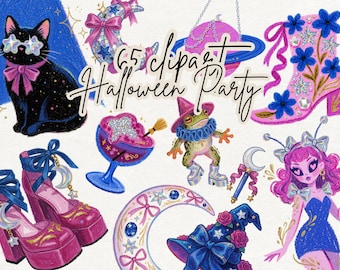 Spooky Cute Halloween Clipart Bundle, Coquette PNG & Goodnotes Stickers for Planners, Scrapbooks, Journals and Party Decor