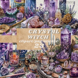 Crystal Wizards Inventory Clipart BUNDEL, heks clipart, magische illustraties, mystieke clipart, hekserij png-stickers, heidense clipart, heidens