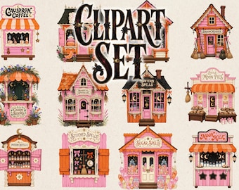 Witchy Building Clipart, Vintage Apothecary PNG, Magical Shop Clipart, Witch Cottage, Potion Shop, Wicca Art, Fantasy Storefronts