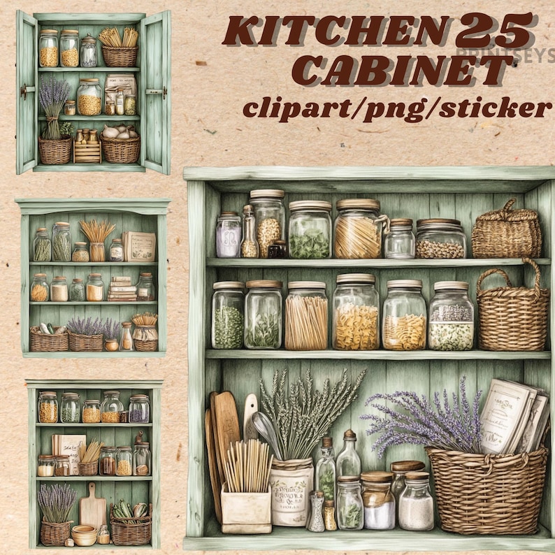 Watercolour Cozy Kitchen Cabinet Clipart Bundle, Fall Clipart, Winter ...
