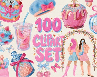 100 Instagram Influencer Fall Clipart, Pastel Crayon Autumn PNG Bundle, Witchy Halloween Digital Download