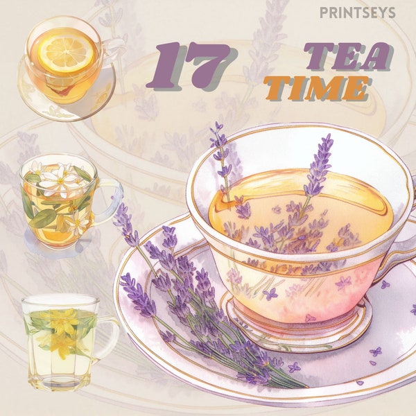 Watercolour Tea time clipart bundle, Chamomile tea, green tea digital stickers, ginger tea, scrapbooking, cozy clipart, winter clipart