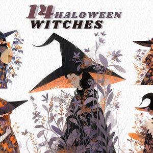 Vintage Halloween Witches clipart bundle, chic clipart, folk art, abstract, scary clipart, autumn clipart, wiccan clipart, occult, scrapbook image 1