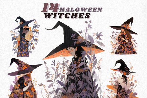 Vintage Halloween Witches clipart bundle, chic clipart, folk art, abstract, scary clipart, autumn clipart, wiccan clipart, occult, scrapbook